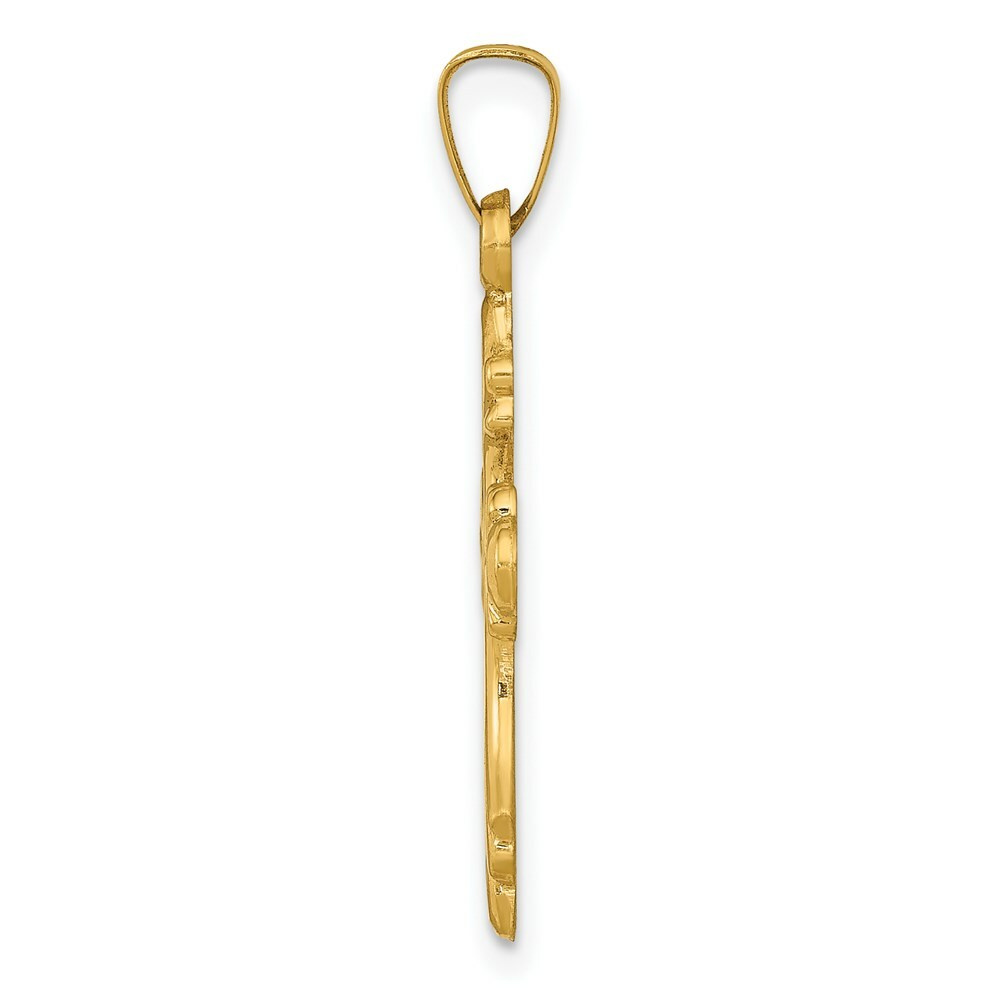 14K Yellow Gold Polished Fleur De Lis Cross Pendant