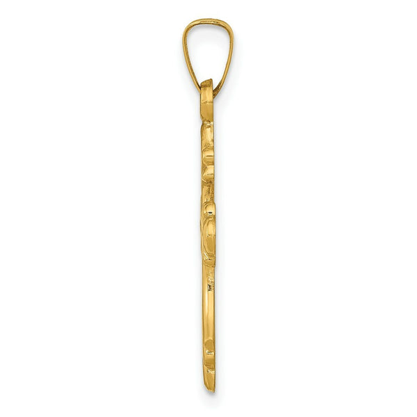 14K Yellow Gold Polished Fleur De Lis Cross Pendant