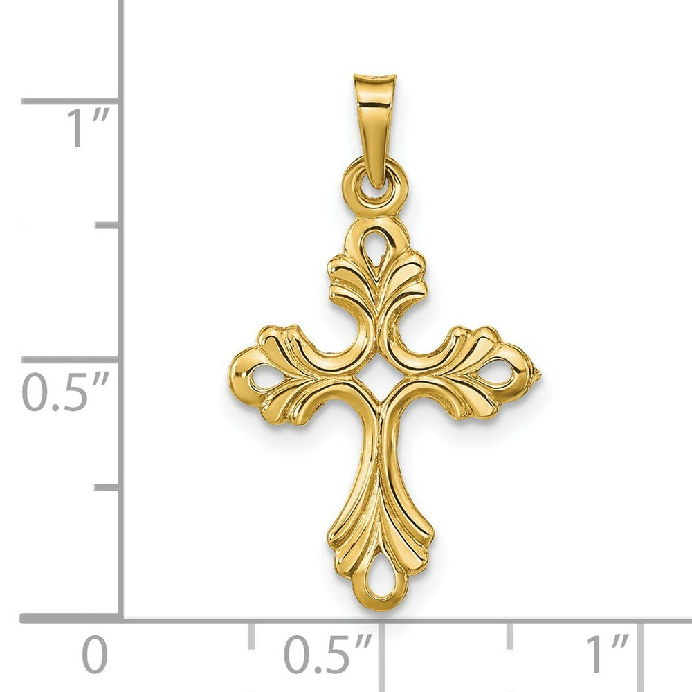 14K Yellow Gold Polished Fleur De Lis Cross Pendant
