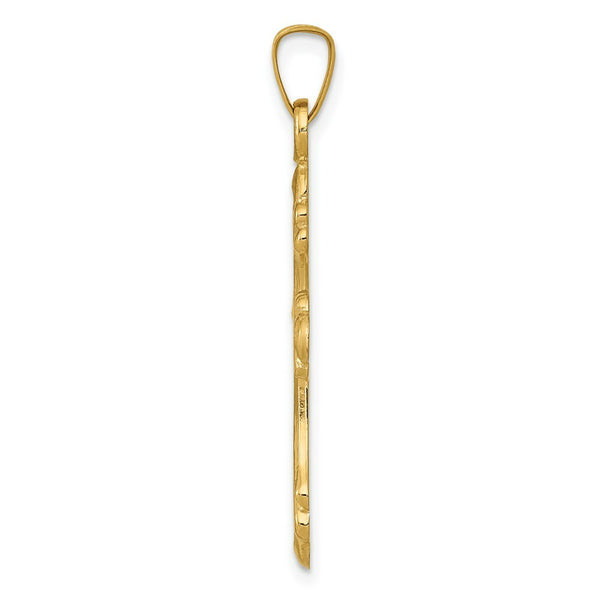 14K Yellow Gold Polished Fleur De Lis Cross Pendant