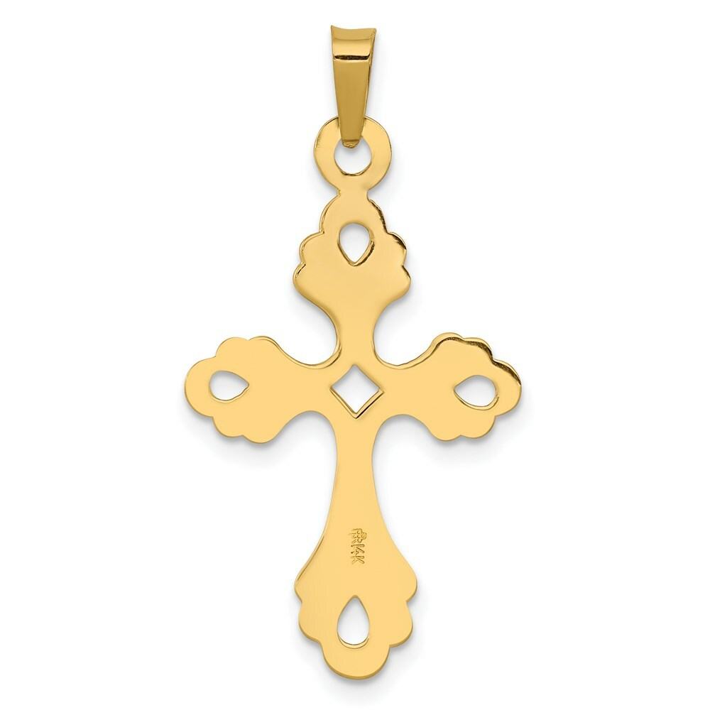 14K Yellow Gold Polished Fleur De Lis Cross Pendant
