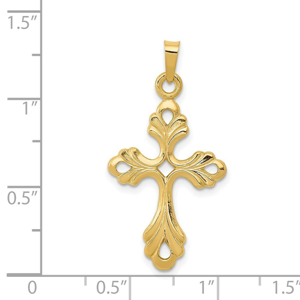 14K Yellow Gold Polished Fleur De Lis Cross Pendant