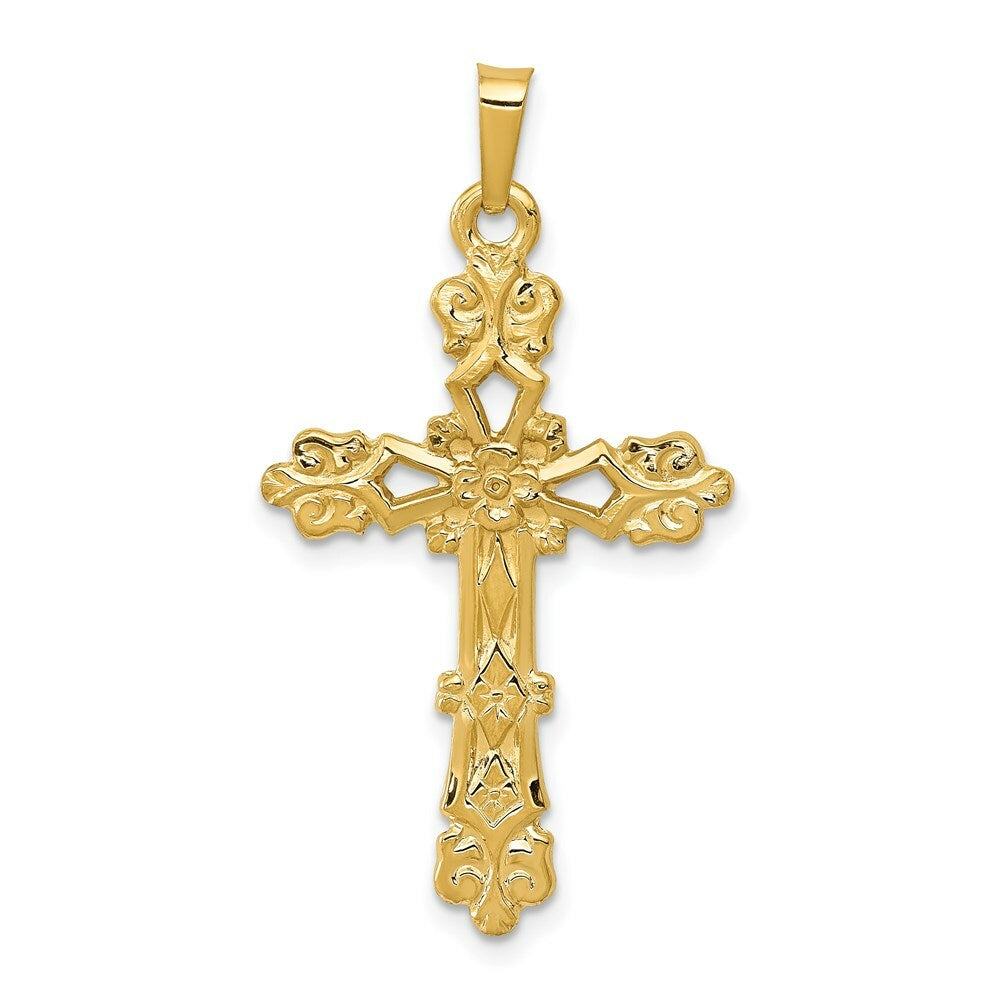14K Yellow Gold Polished Budded Cross Pendant