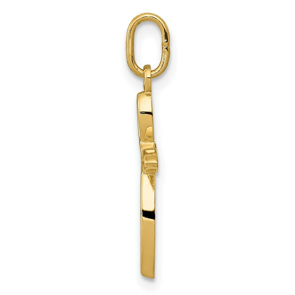 14K Yellow Gold Polished Small Ribbon Cross Pendant