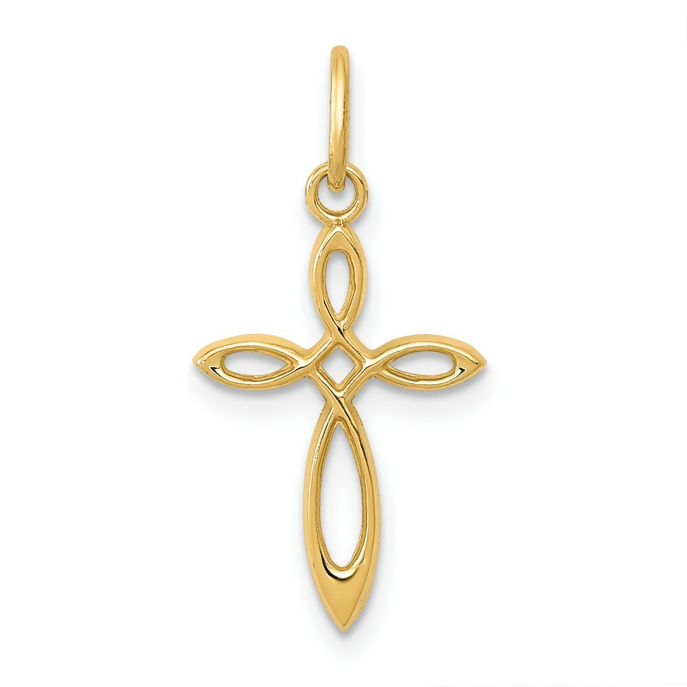 14K Yellow Gold Polished Small Ribbon Cross Pendant