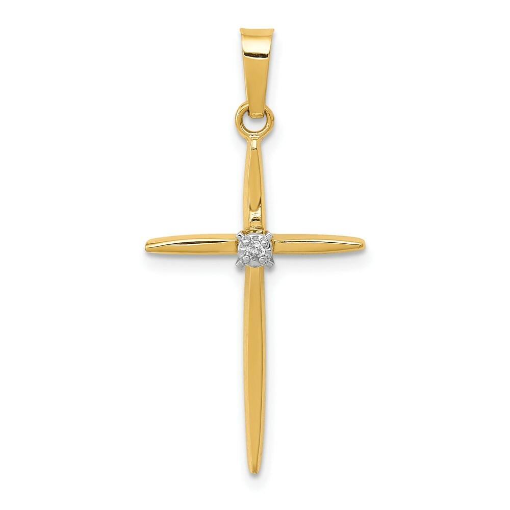 14K Yellow Gold Diamond Polished Passion Cross Pendant