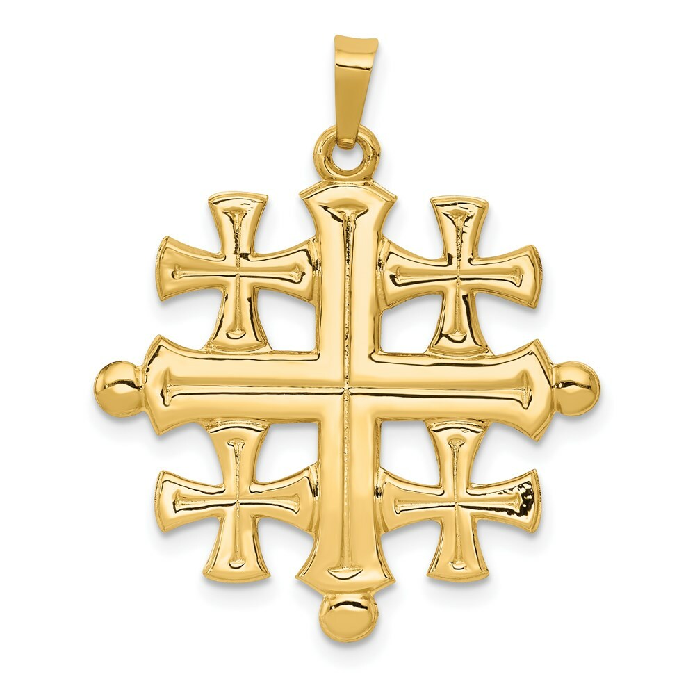14K Yellow Gold Polished Jerusalem Cross Pendant