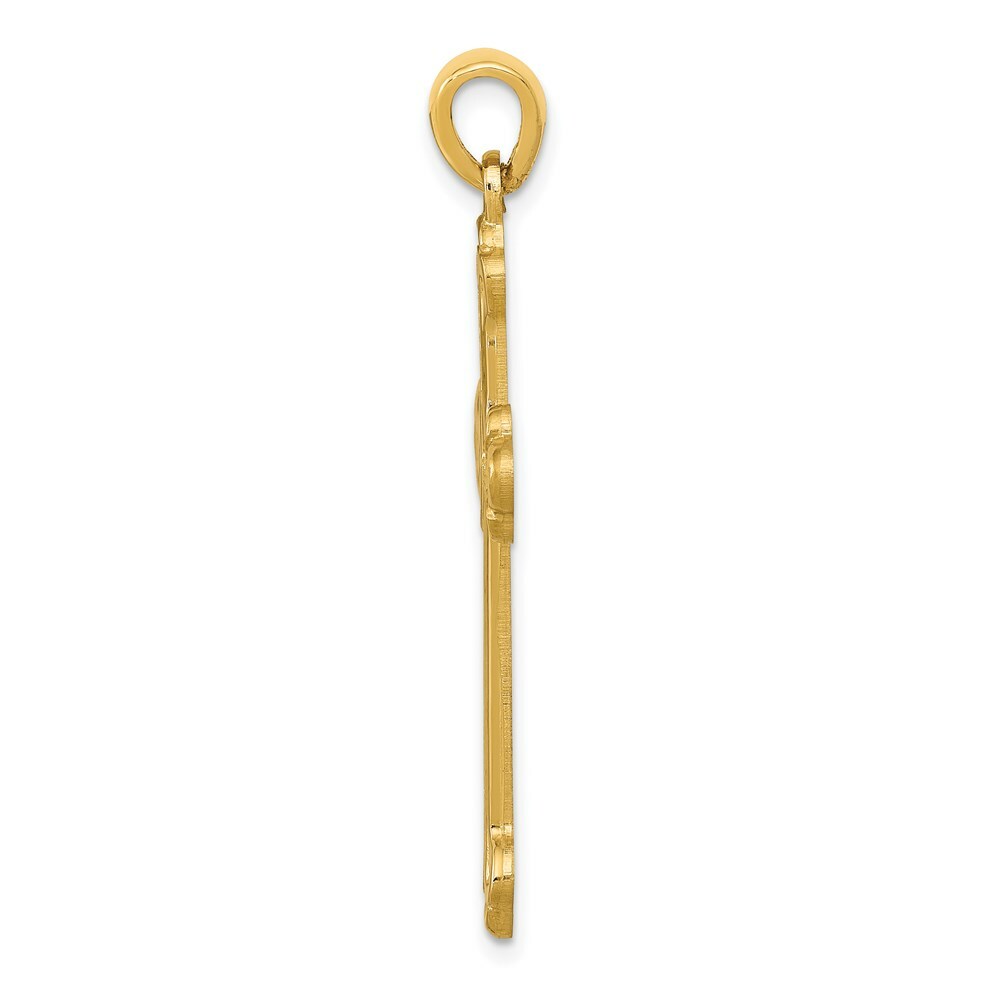 14K Yellow Gold Budded Cross Pendant 41mm length