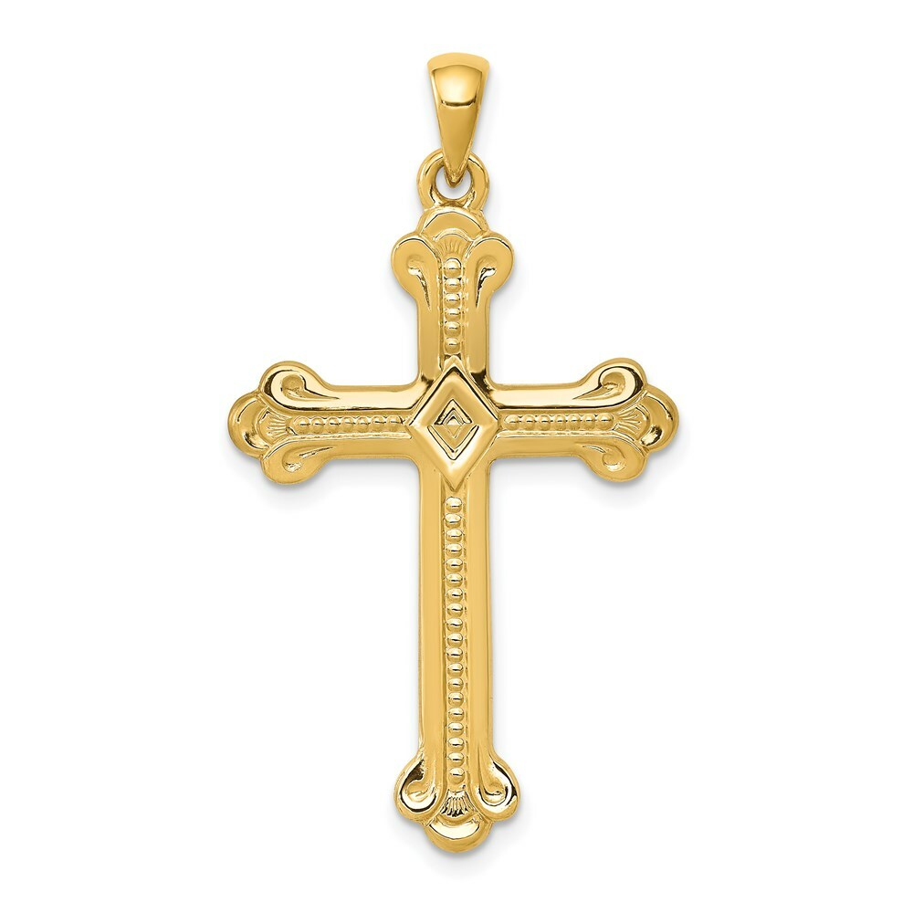 14K Yellow Gold Budded Cross Pendant 41mm length