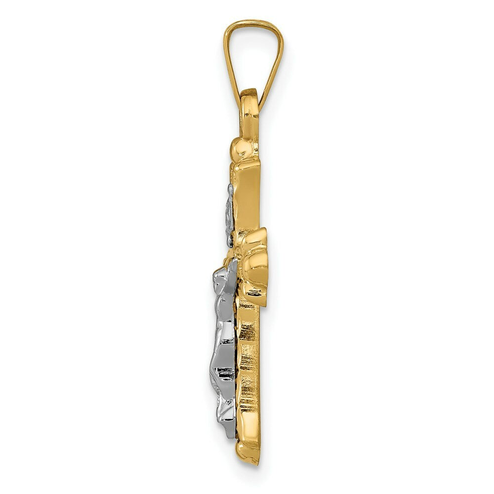 14K Two-tone Gold Polished INRI Crucifix Cross Pendant