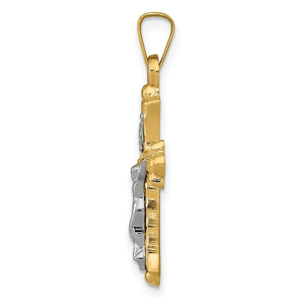 14K Two-tone Gold Polished INRI Crucifix Cross Pendant