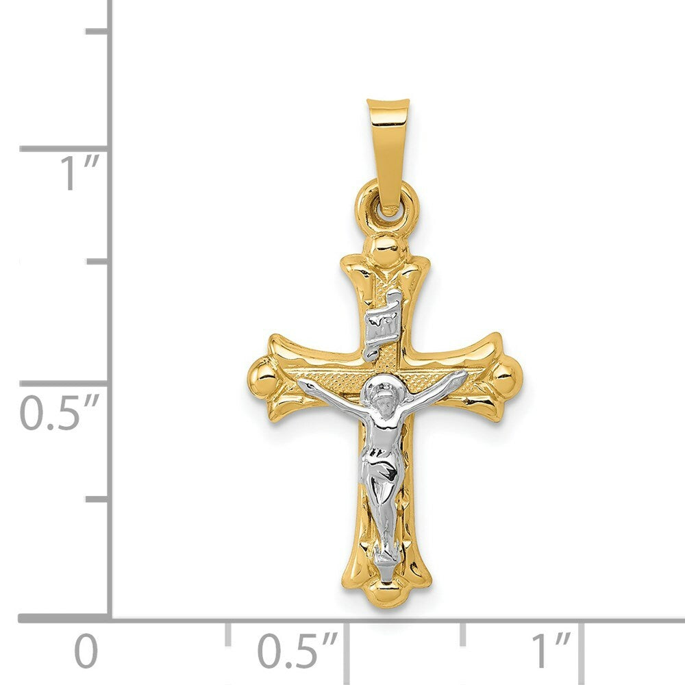 14K Two-tone Gold Polished INRI Crucifix Cross Pendant