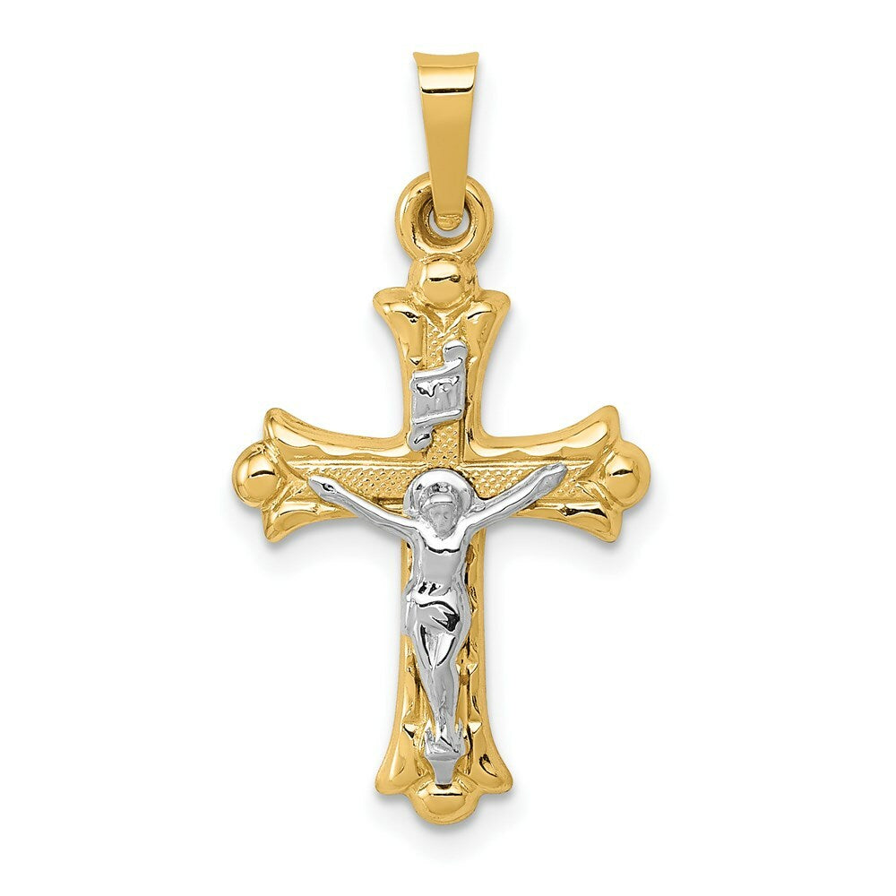 14K Two-tone Gold Polished INRI Crucifix Cross Pendant