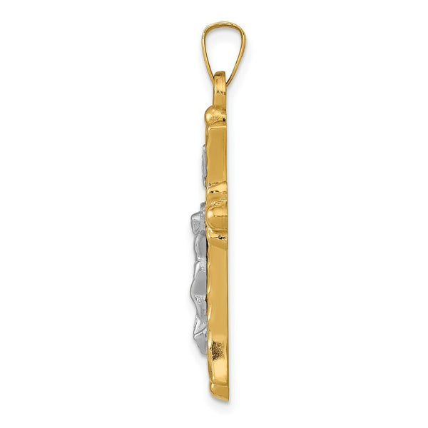 14K Two-tone Gold Textured and Polished INRI Crucifix Cross Pendant