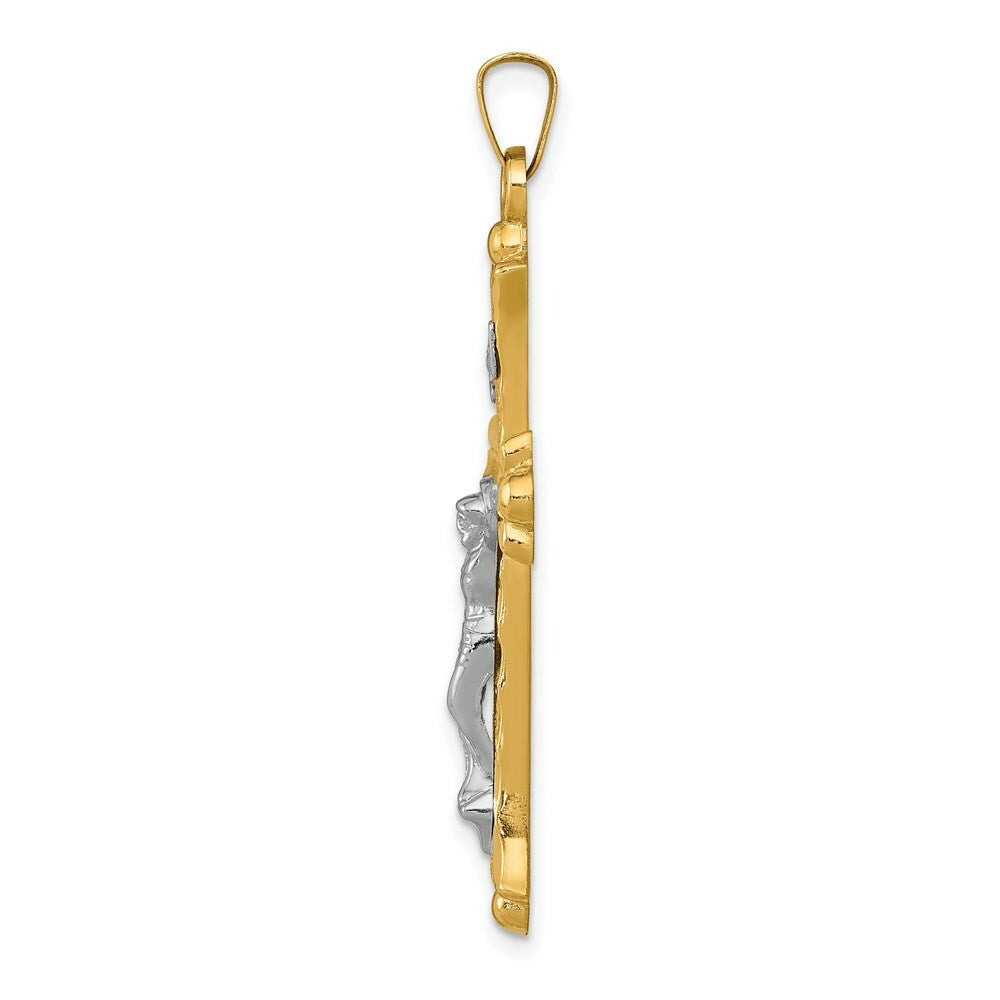 14K Two-tone Gold Textured and Polished INRI Crucifix Pendant