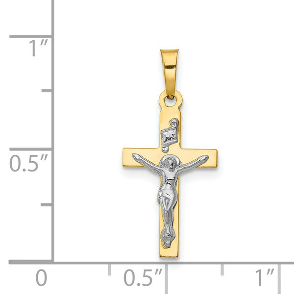 14K Yellow Gold Polished INRI Crucifix Cross Pendant