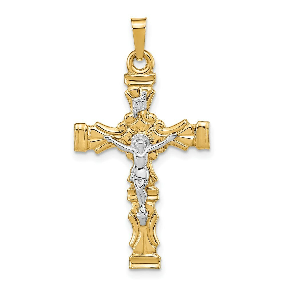 14K Two-tone Gold Brushed and Polished Latin Crucifix Pendant