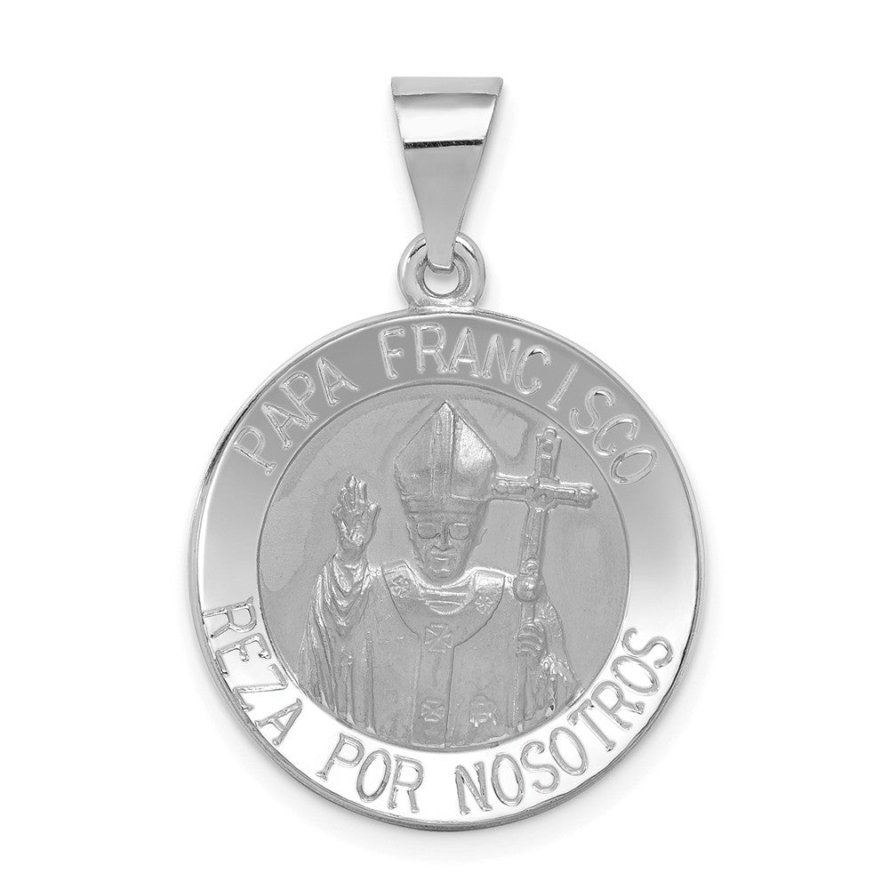 14K White Gold Satin and Polished Hollow Pope Francisco Medal
