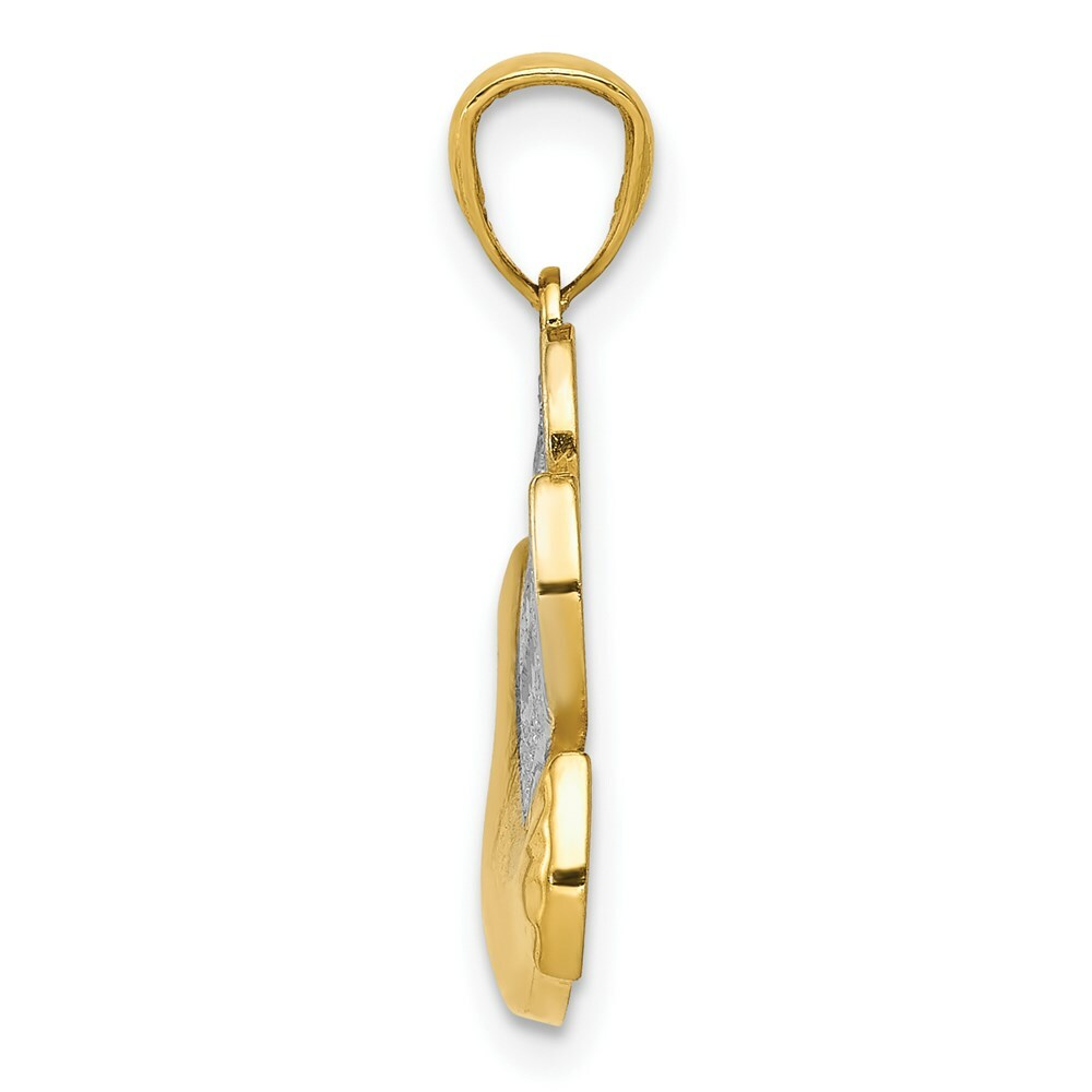 14K Yellow Gold w/Rhodium Polished Dove w/Olive Branch Pendant