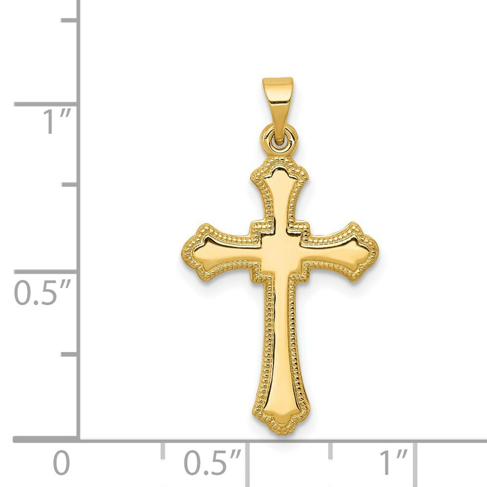 14K Yellow Gold Budded Cross Pendant 28mm length