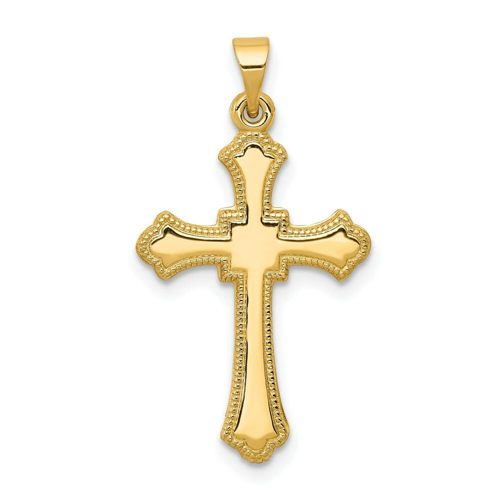 14K Yellow Gold Budded Cross Pendant 28mm length