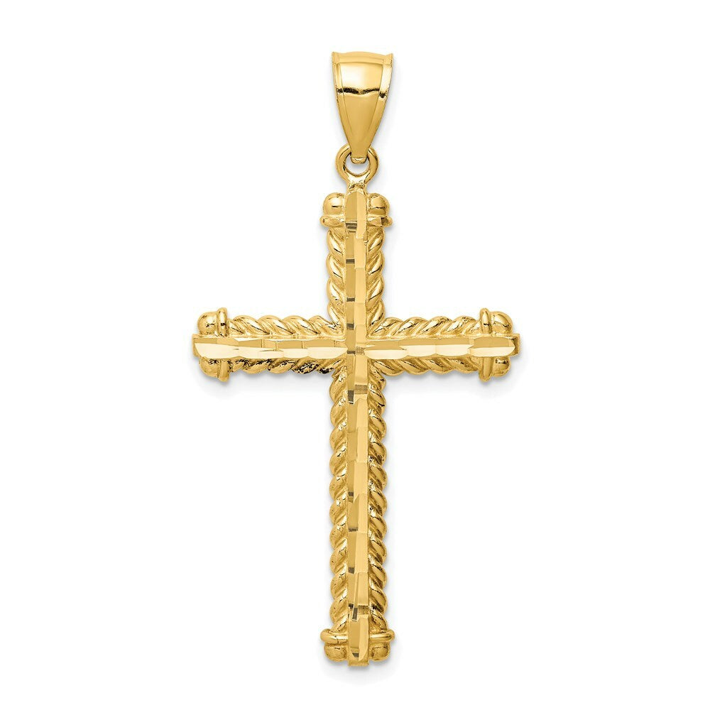 14K Yellow Gold Diamond-cut Cross Pendant