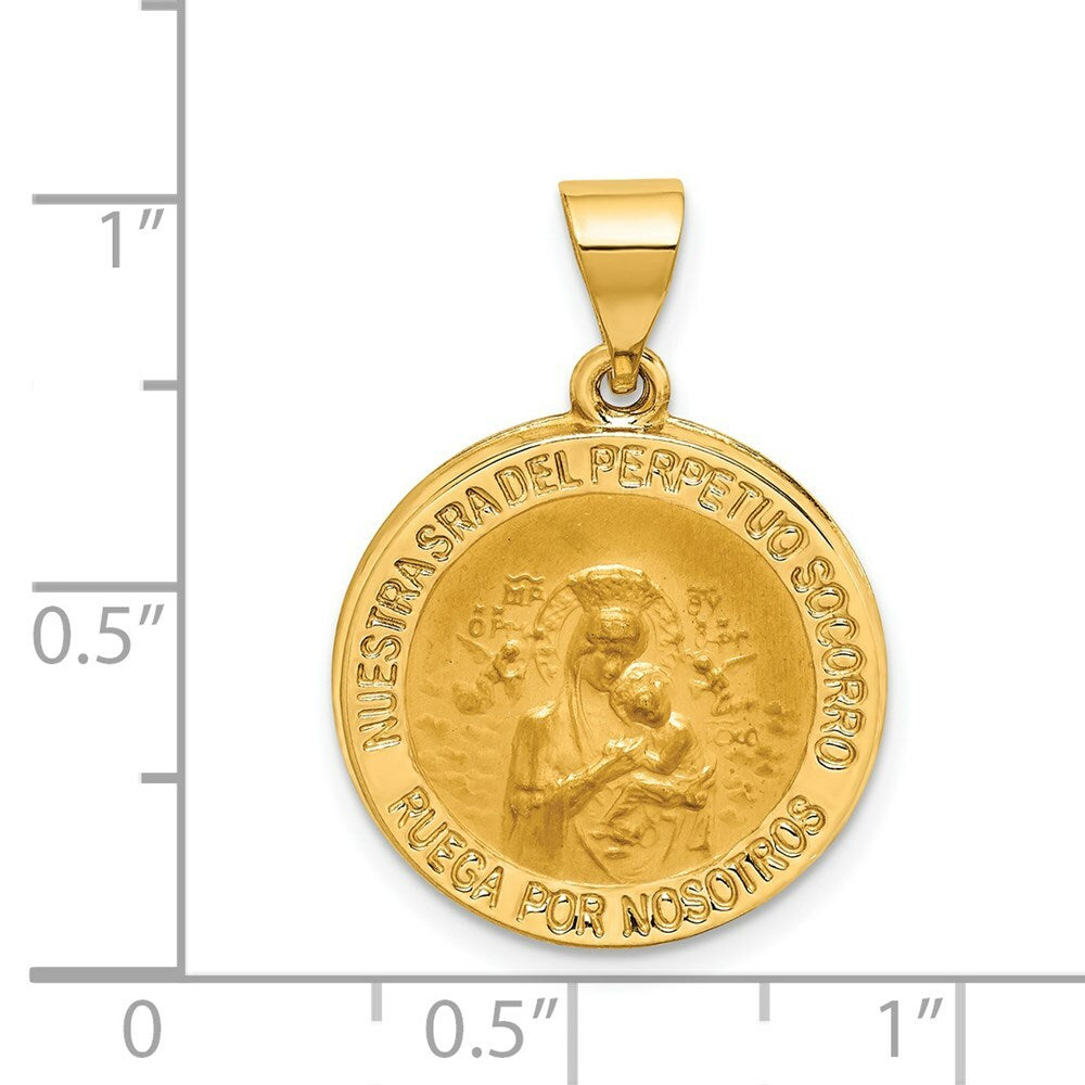 14K Yellow Gold Hollow Polished/Satin Round Spanish Perpetuo Socorro Medal