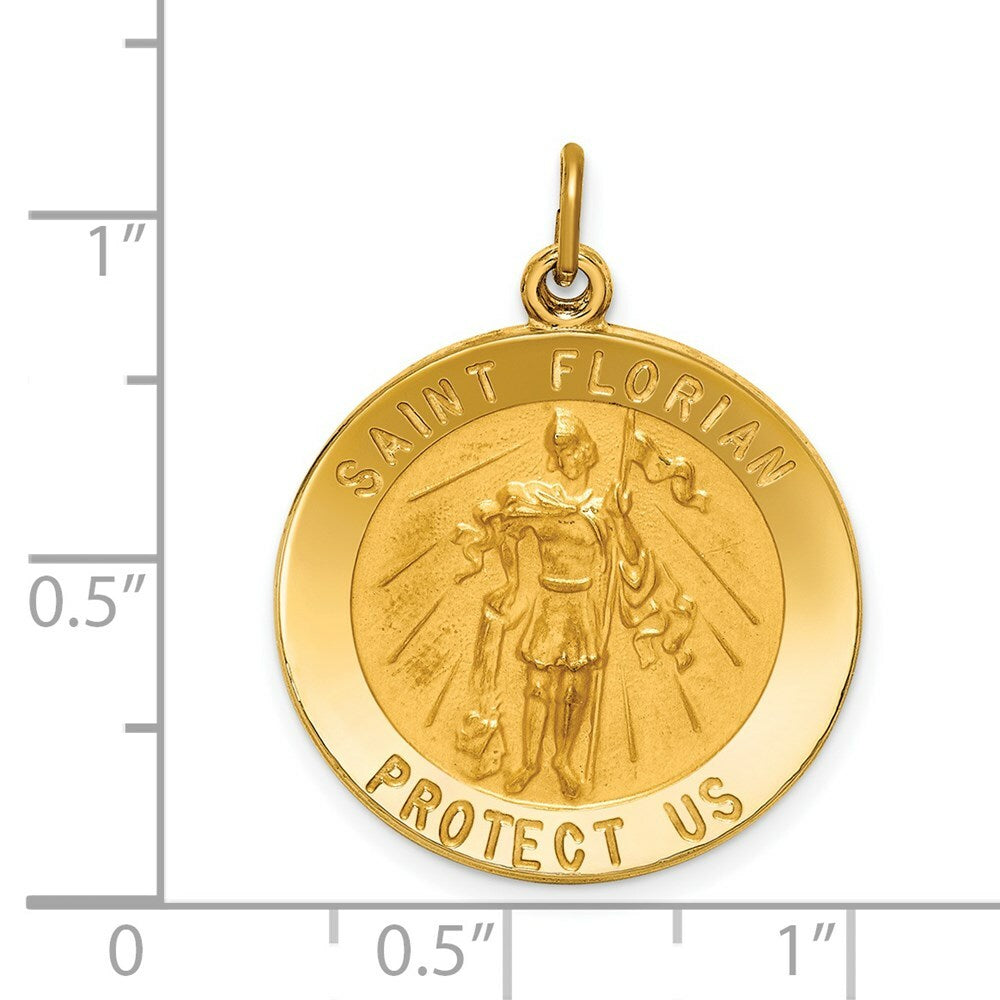 14K Yellow Gold Solid Polished/Satin Round St. Florian Medal