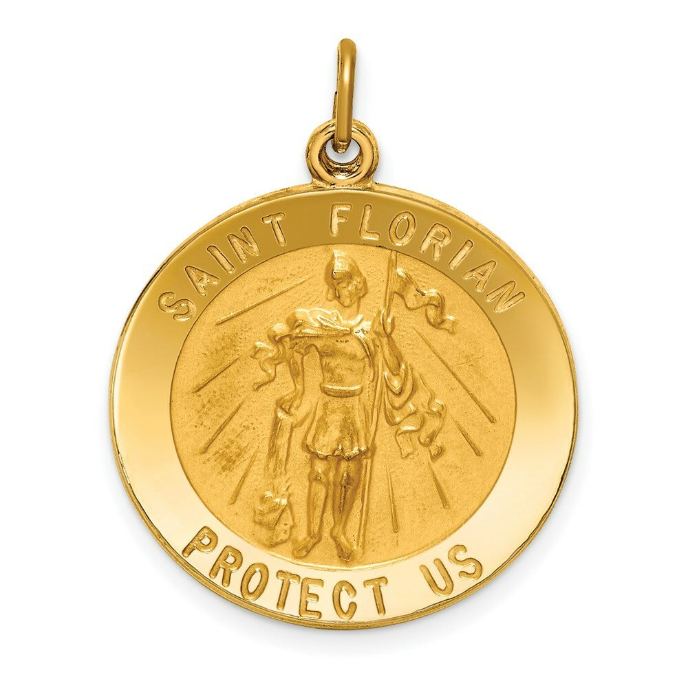 14K Yellow Gold Solid Polished/Satin Round St. Florian Medal