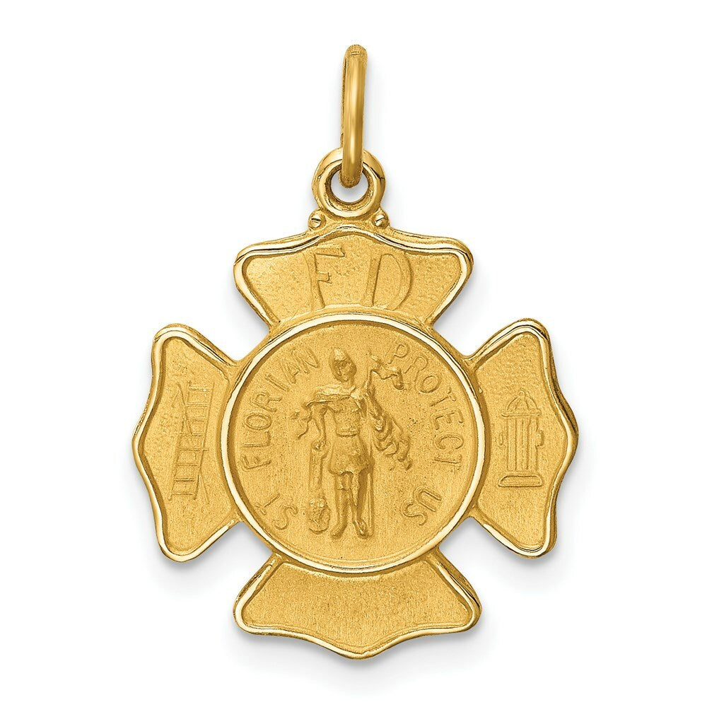14K Yellow Gold Solid Polished/Satin Small St. Florian Fire Dept. Badge Medal