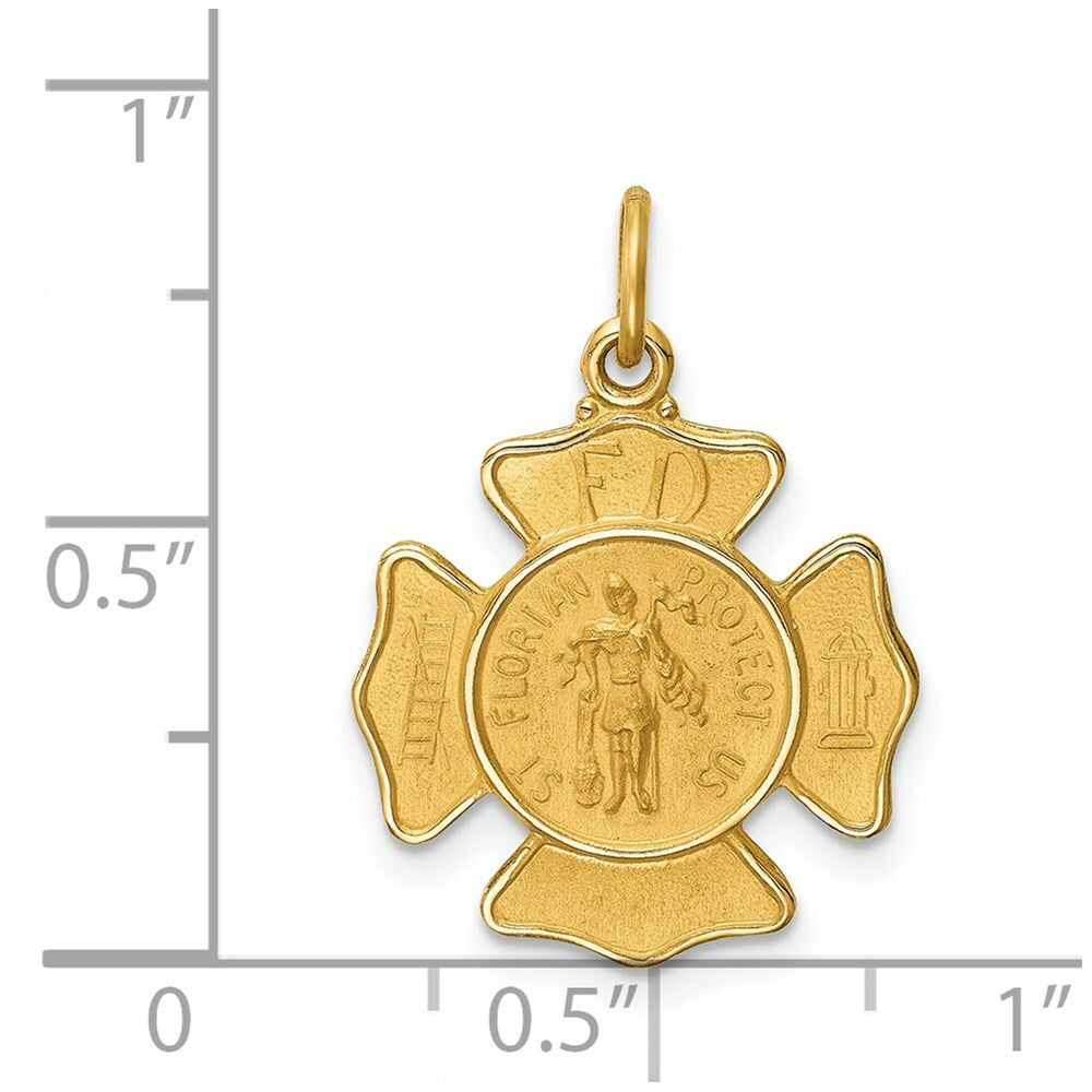 14K Yellow Gold Solid Polished/Satin Small St. Florian Fire Dept. Badge Medal