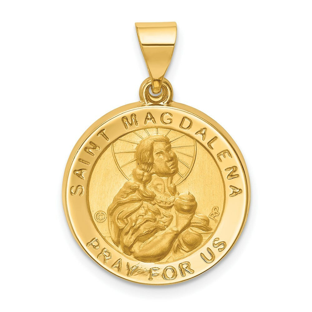14K Yellow Gold Hollow Polished/Satin Round St. Magdalena Medal