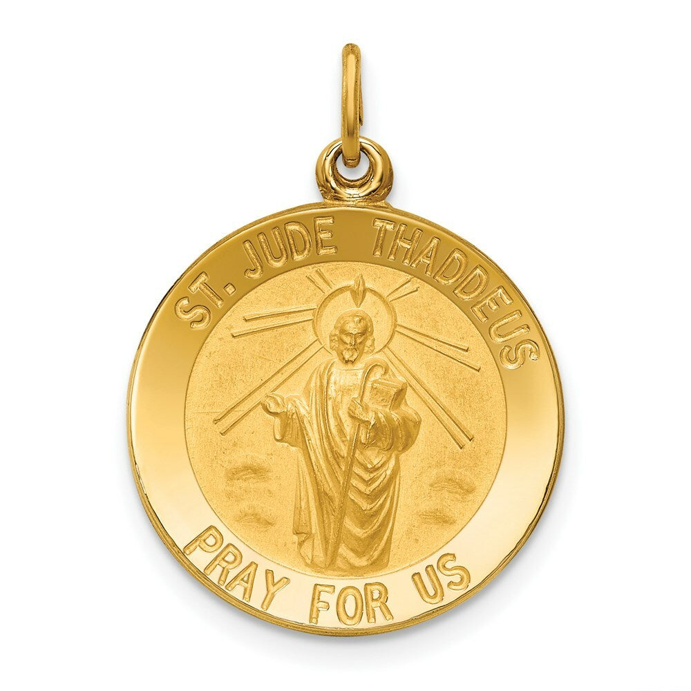 14K Yellow Gold Solid Polished/Satin Small Round St. Jude Thaddeus Medal