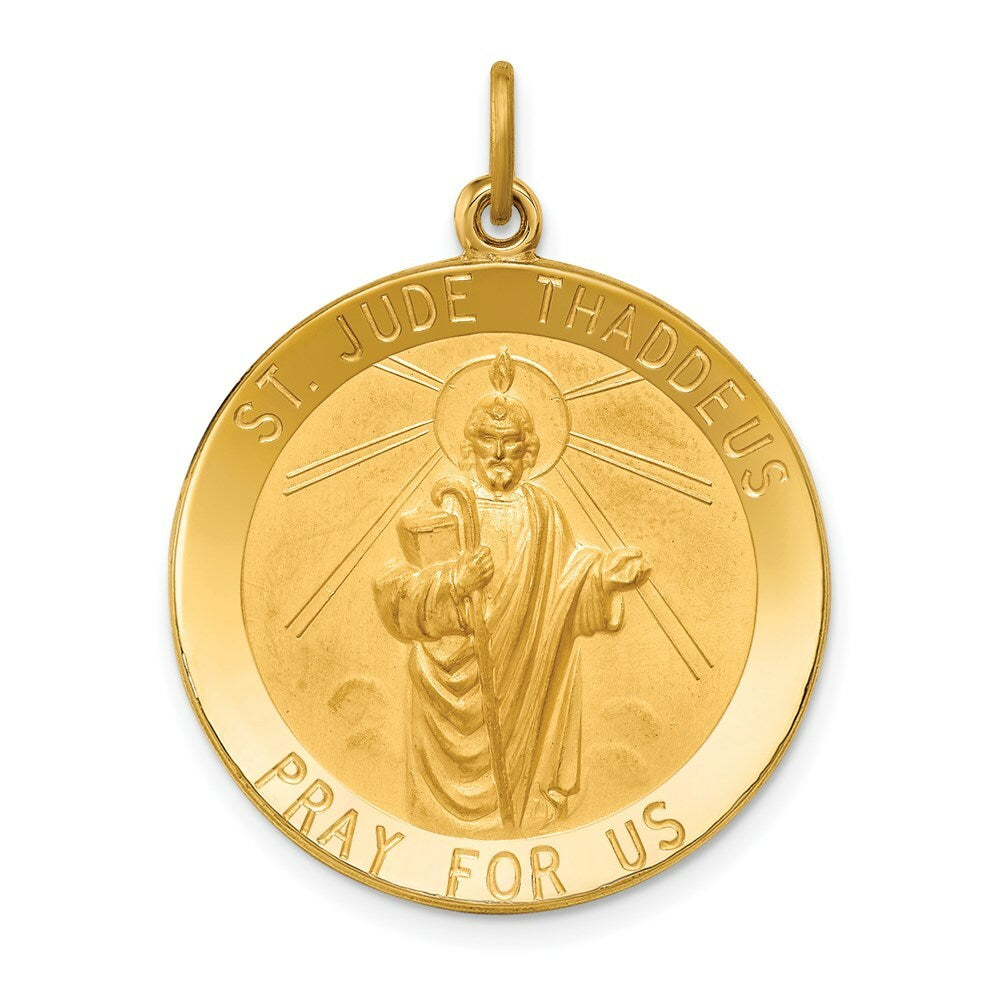 14K Yellow Gold Solid Polished/Satin Large Round St. Jude Thaddeus Medal