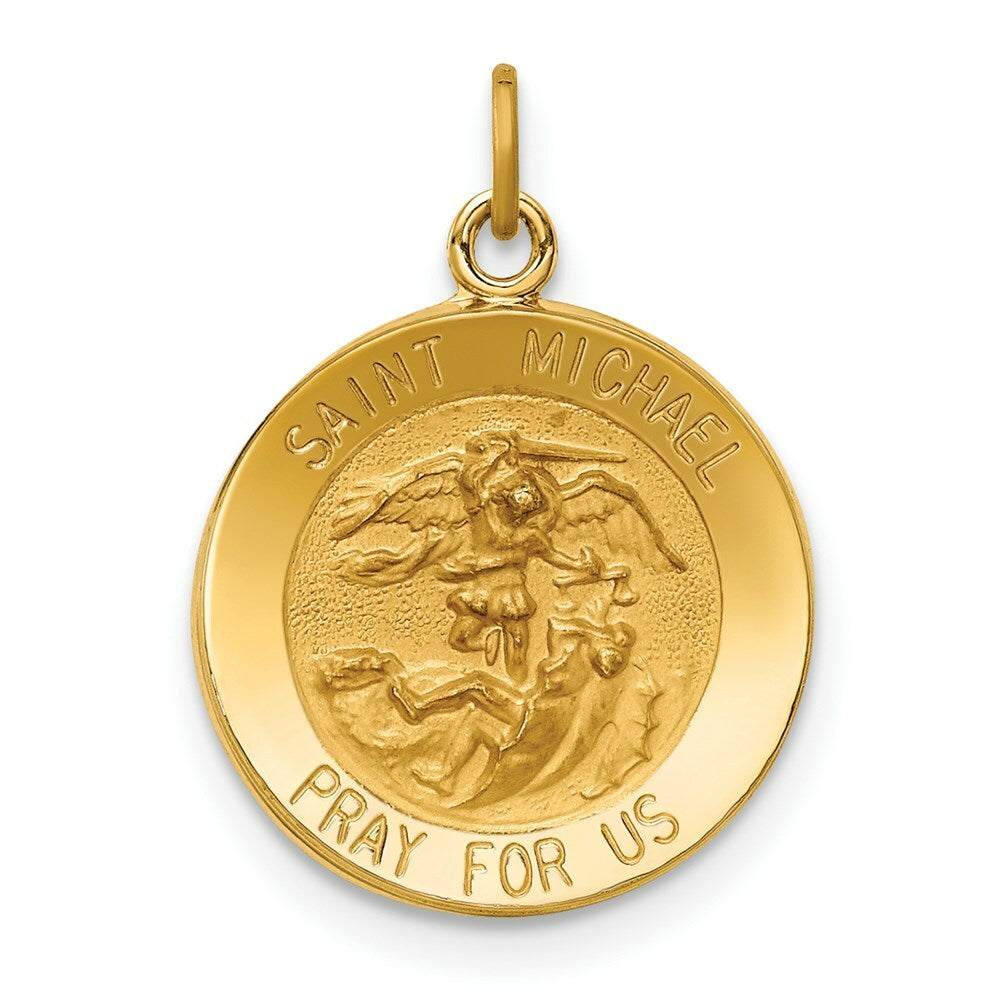 14K Yellow Gold Solid Polished/Satin Small Round St. Michael Medal