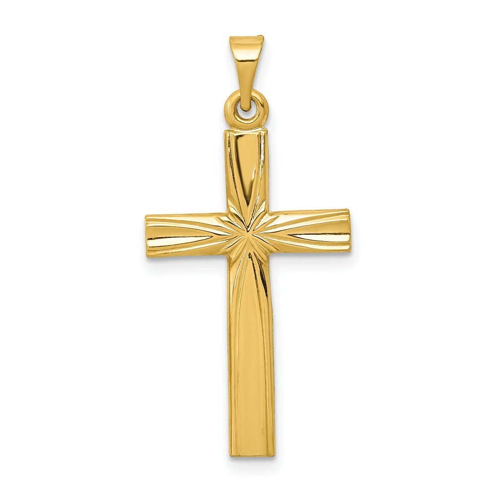 14K Yellow Gold Polished Latin Cross Pendant 30mm length