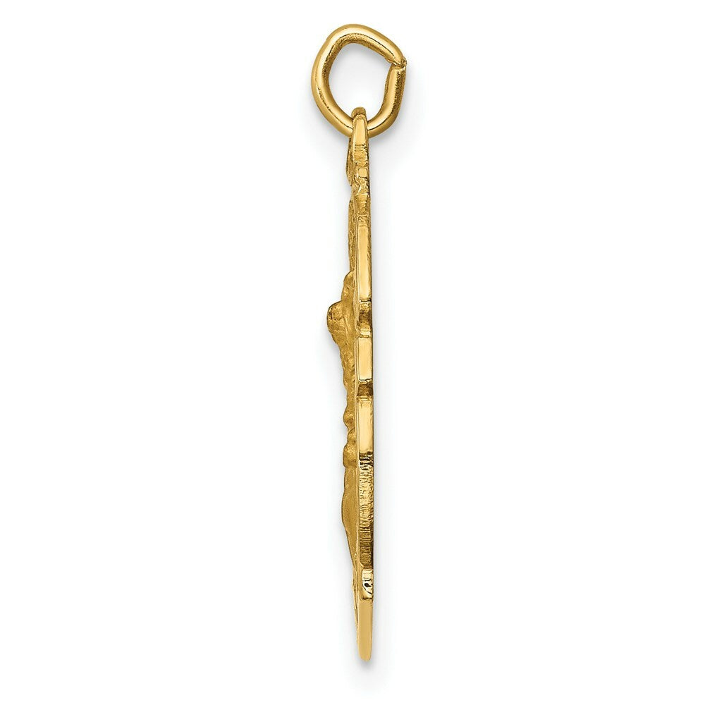 14K Yellow Gold Solid Polished/Satin Small St. Michael Badge Medal