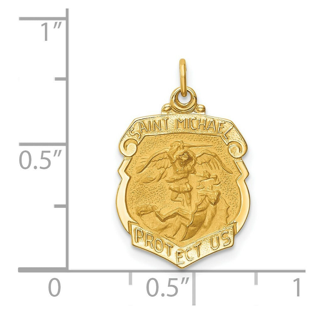 14K Yellow Gold Solid Polished/Satin Small St. Michael Badge Medal