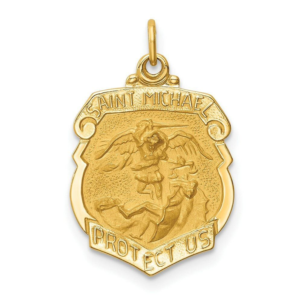 14K Yellow Gold Solid Polished/Satin Small St. Michael Badge Medal