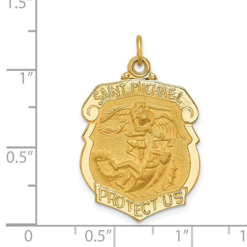 14K Yellow Gold Solid Polished/Satin Large St. Michael Badge Medal