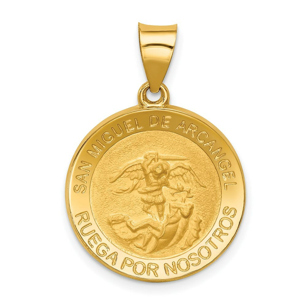 14K Yellow Gold Hollow Polished/Satin Round Spanish San Miguel Medal