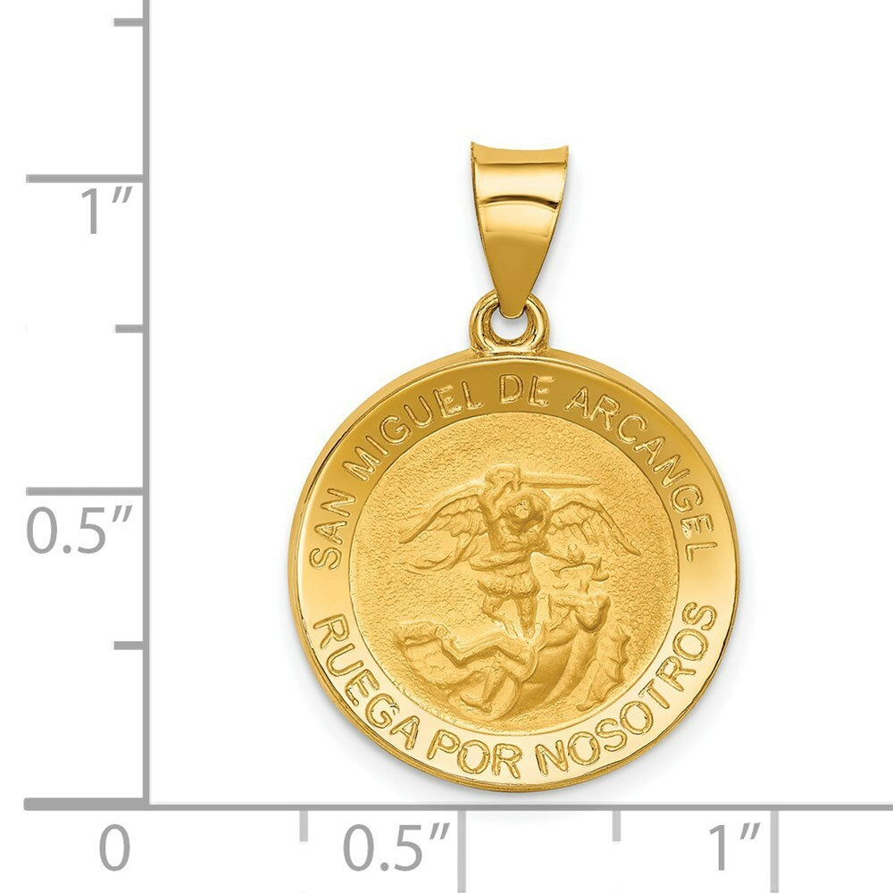 14K Yellow Gold Hollow Polished/Satin Round Spanish San Miguel Medal