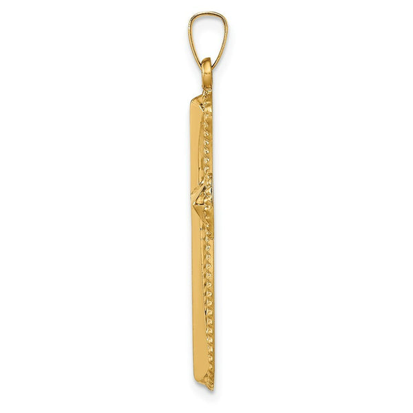 14K Yellow Gold Hollow Polished Beaded Edge Cross