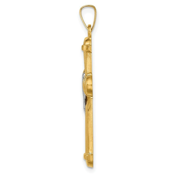 14K Two-Tone Gold Hollow Polished Draped Cross