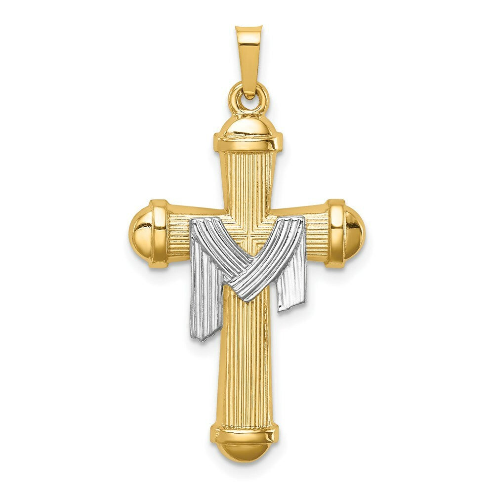 14K Two-Tone Gold Hollow Polished Draped Cross