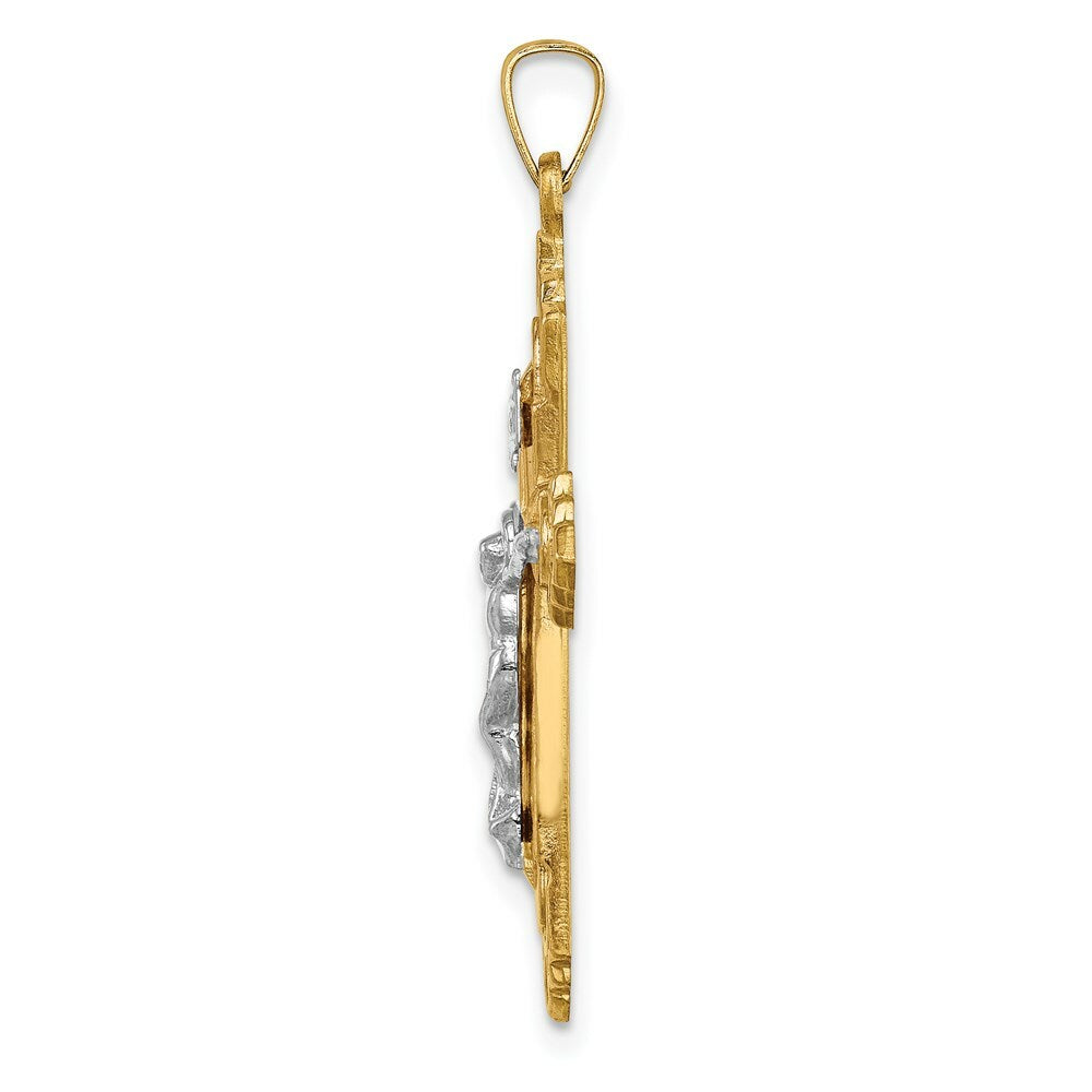 14K Two-Tone Gold Hollow Polished Fleur de Lis Crucifix