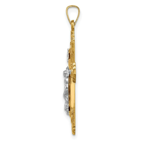 14K Two-Tone Gold Hollow Polished Fleur de Lis Crucifix