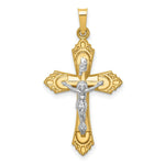 Load image into Gallery viewer, 14K Two-Tone Gold Hollow Polished Fleur de Lis Crucifix
