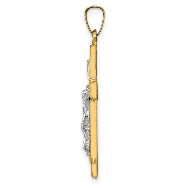 14K Two-Tone Gold Hollow Polished Textured Latin Crucifix