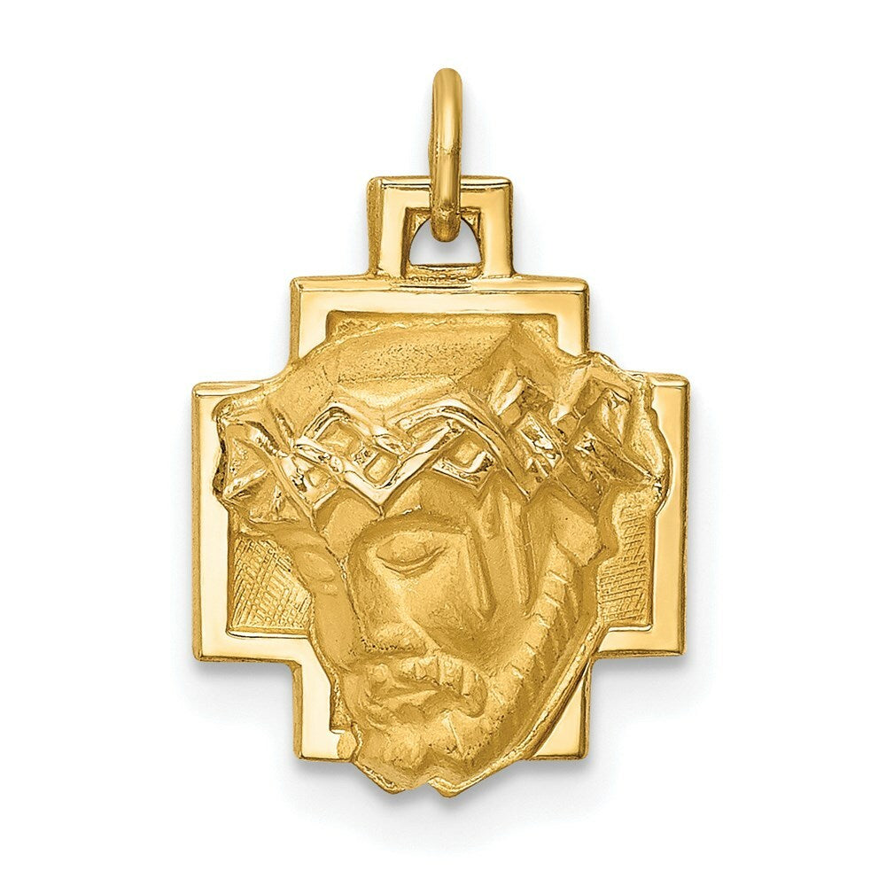 14K Yellow Gold Hollow Polished/Satin Small Jesus Cross Medal